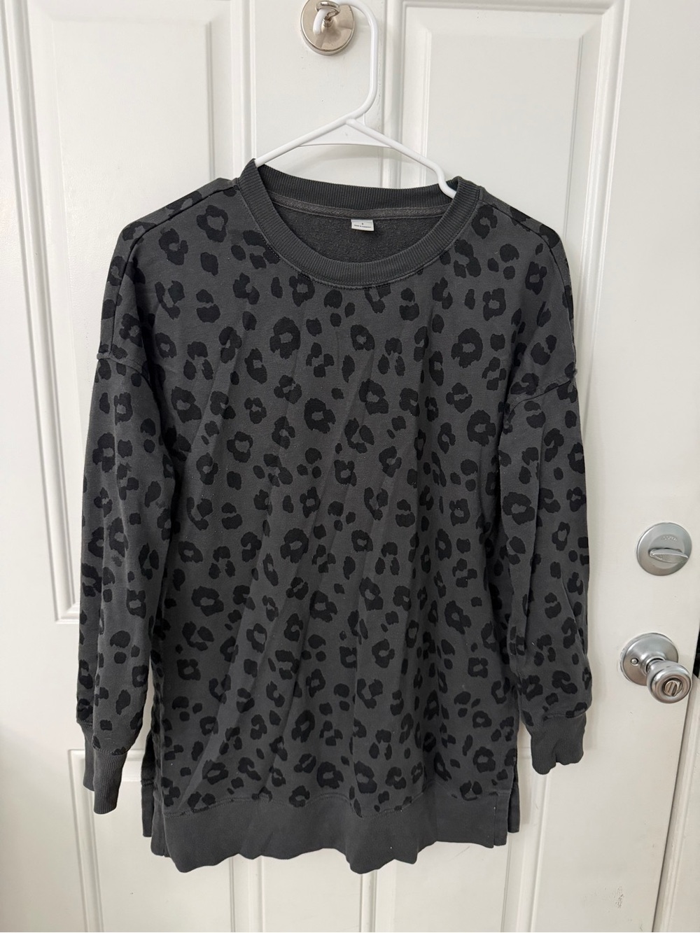 Old Navy Charcoal Leopard Print Crewneck Sweater